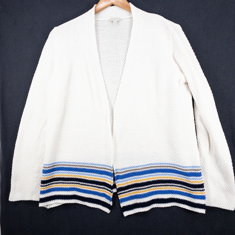 Talbots Sweater Womens Medium Cardigan White  Blue Black Yellow  100% Cotton